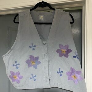 Blue Fish Light Gray Floral Painted Cotton Vest